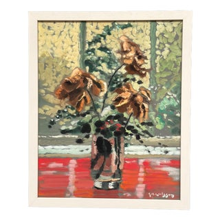Gustav Herbert Carlsson, Withered Roses, 1950s, Oil on Paper, Framed For Sale