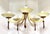 Stunning vintage 1960s 5-light brass and wood chandelier. The starburst shades are period-appropriate vintage...