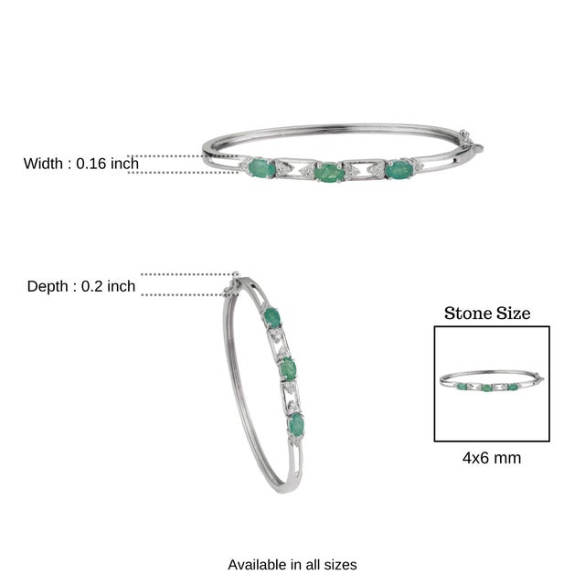 Art Deco Style 1.67 Ct Oval Natural Emerald & Diamond Hinged Bangle Bracelet - New Year Gift For Sale - Image 9 of 12