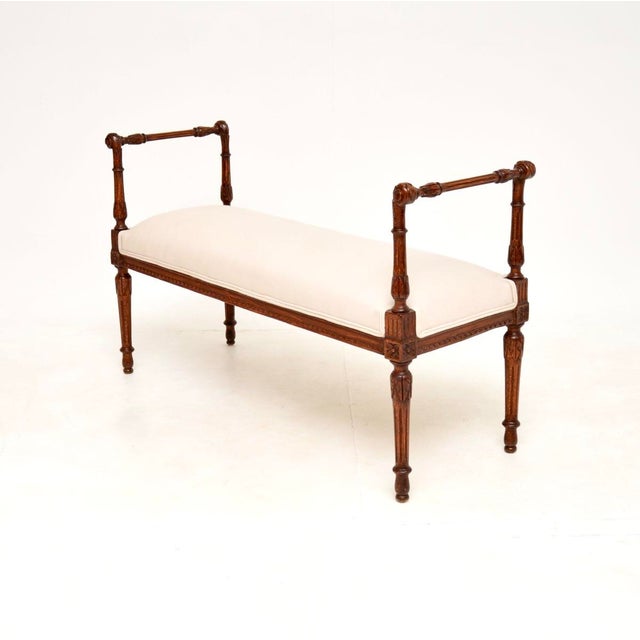 Late 19th Century Antique Victorian Carved Walnut Bench, 1890 For Sale - Image 5 of 10