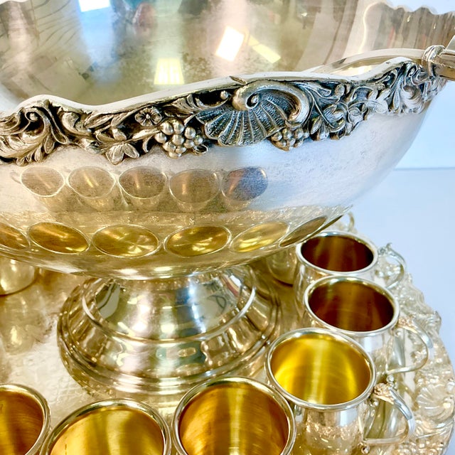 Towle Silversmiths 1940s Vintage Hollywood Regency Empire Towle Silver Plate Punch Bowl Set - 23 Pieces For Sale - Image 4 of 18