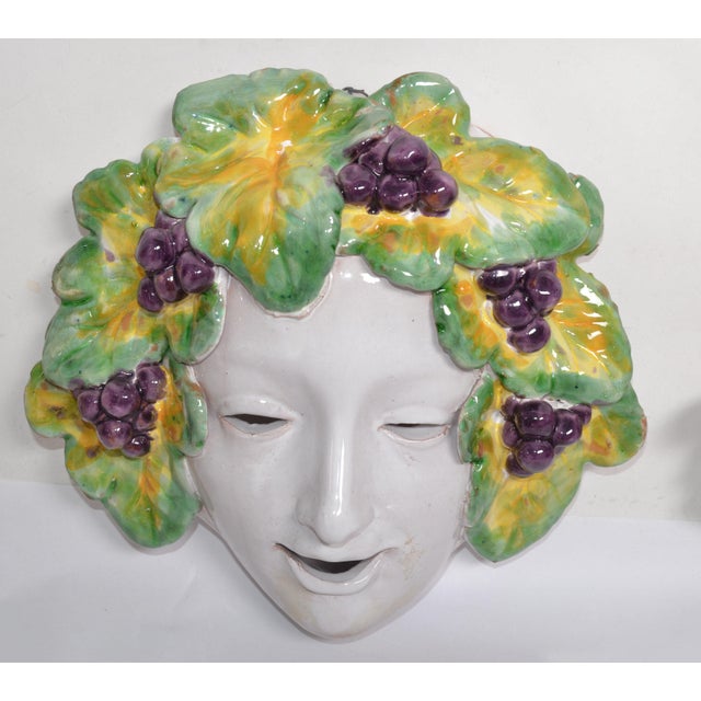 1960s Vintage Majolica Hand Painted Ceramic Pottery Wall Masks Italy Cottura- Set of 4 For Sale - Image 5 of 12