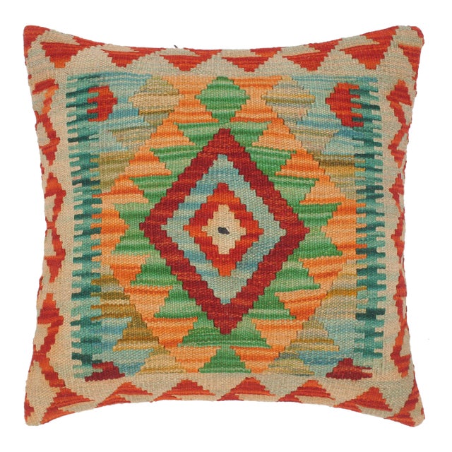 Tribal Turkish Alpha Hand Woven Kilim Throw Pillow For Sale