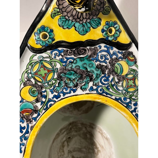 Ceramic Vintage Hand Painted Porcelain Dragon Cache Pot Jardinière Hanging Planter For Sale - Image 7 of 17