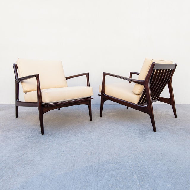 1960s Restored Ib Kofod-Larsen for Selig Danish Modern Sculptural "Blade" Lounge Chairs in Leather For Sale - Image 15 of 18