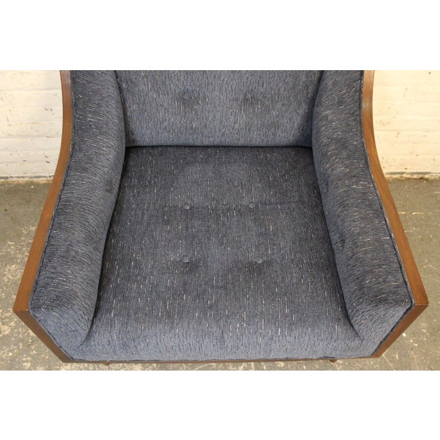 Mid-Century Modern Navy Blue Lounge Chairs Set in a Walnut Shell For Sale - Image 13 of 14