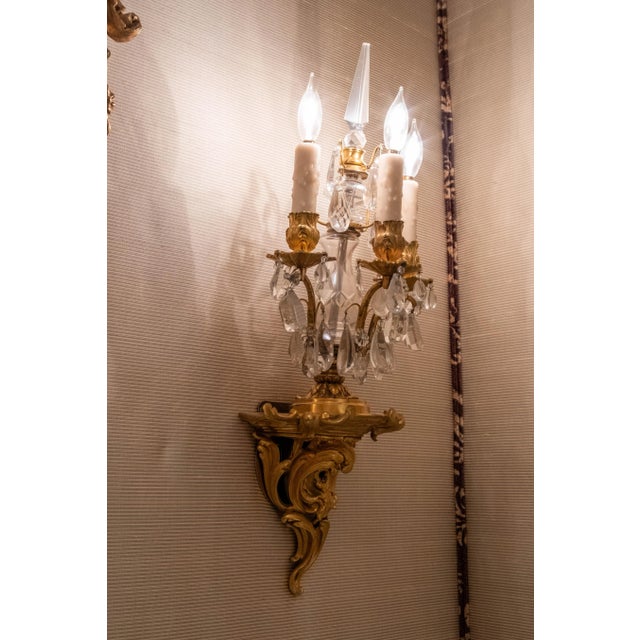 Pair of Vintage 19th Century Gold Gilt Bronze Lighted Wall Sconces For Sale - Image 4 of 12