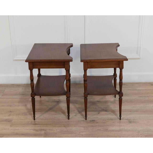 Mid 20th Century Pair of Louis XVI–Style Bedside Tables with Curved Fronts and Lower Shelves For Sale - Image 4 of 8