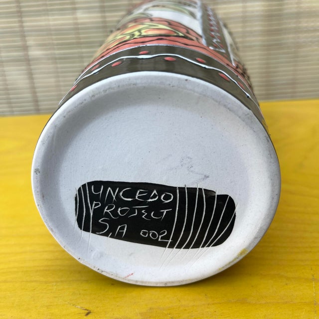 Hand Painted Studio Pottery Vase by the Uncedo Project South Africa. Dated 2002 For Sale - Image 13 of 13