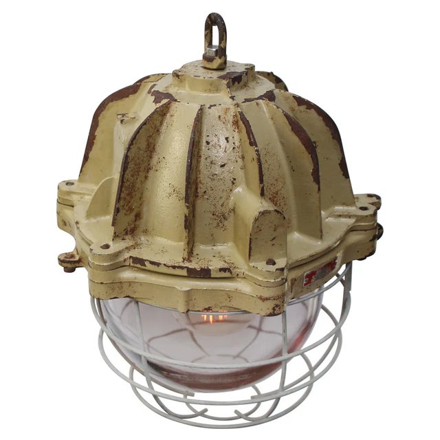 Industrial Vintage French Industrial Cast Iron Pendant Lamp from Mapelec Amiens, 1977 For Sale - Image 3 of 6