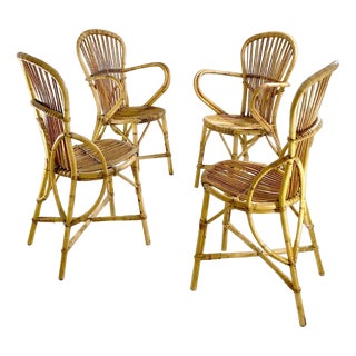 Summer Bamboo and Wicker Chairs by Adrien Audoux and Frida Minnet, 1950, Set of 4 For Sale