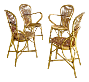 Summer Bamboo and Wicker Chairs by Adrien Audoux and Frida Minnet, 1950, Set of 4