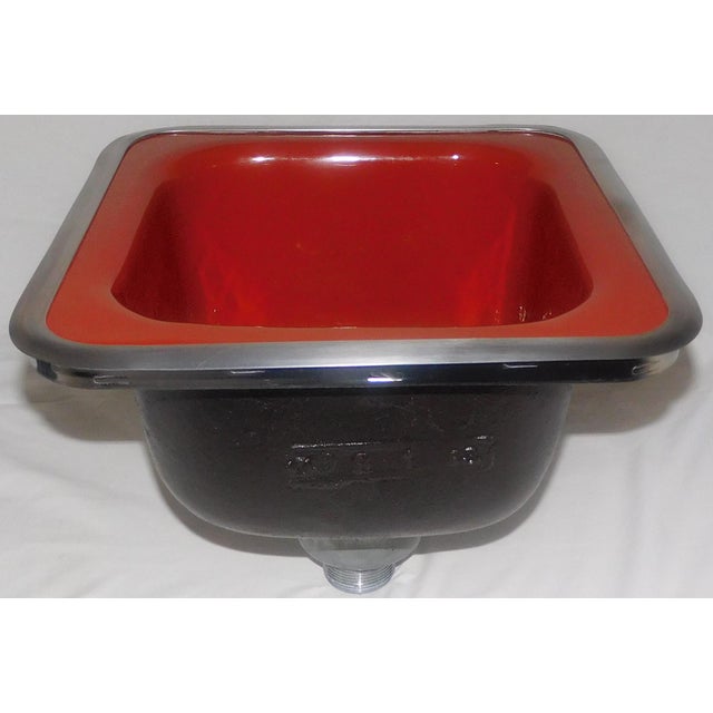 1983 Vintage Kohler Sequoia (Red) Cast Iron & Porcelain Kitchen Prep Sink For Sale In Portland, ME - Image 6 of 13