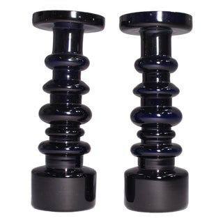 Candleholders in Glass by Oiva Toikka for Nuttajärvi, 1960s, Set of 2 For Sale