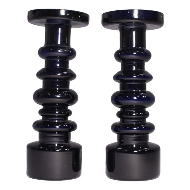 Candleholders in Glass by Oiva Toikka for Nuttajärvi, 1960s, Set of 2 For Sale