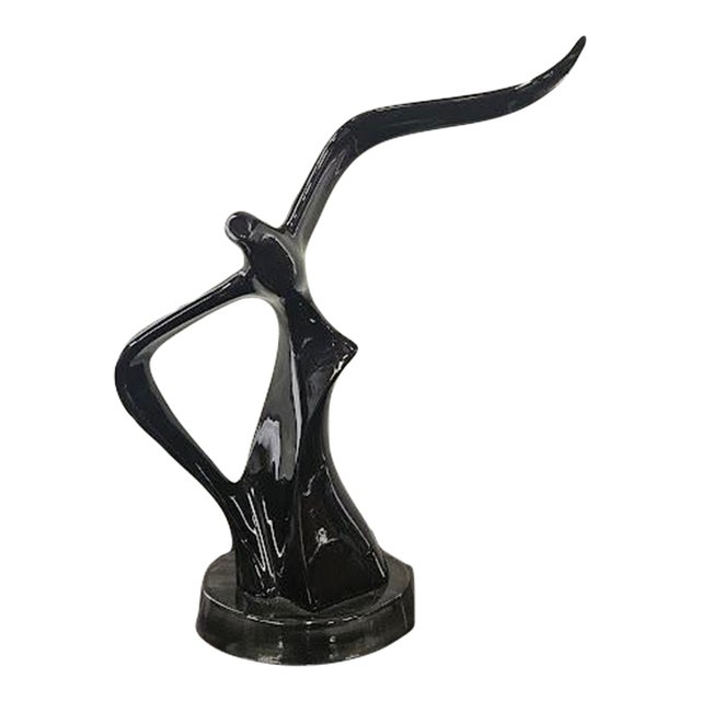 Vintage MCM Black Ceramic Seagull Sculpture For Sale