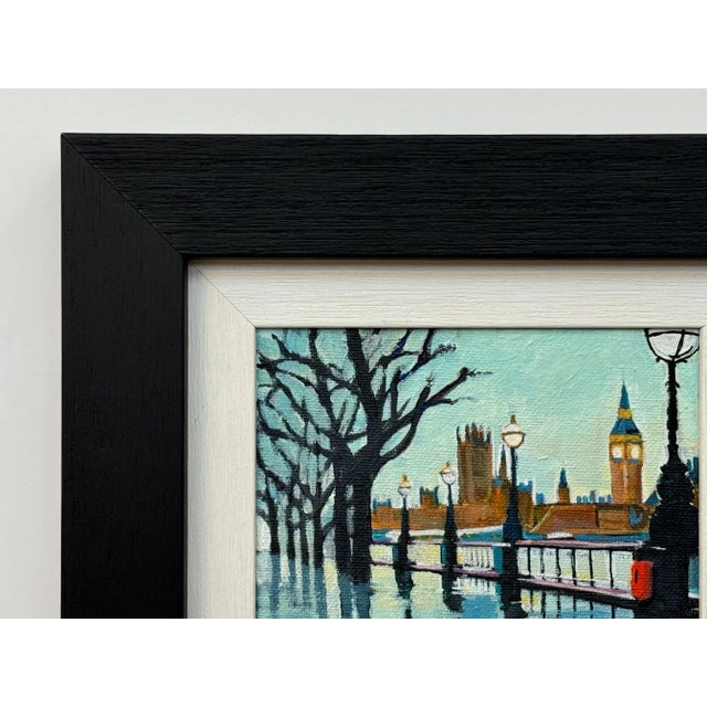 Textile Angela Wakefield, Miniature Painting of Victoria Embankment London & Houses of Parliament in Rain, 2024 For Sale - Image 7 of 8