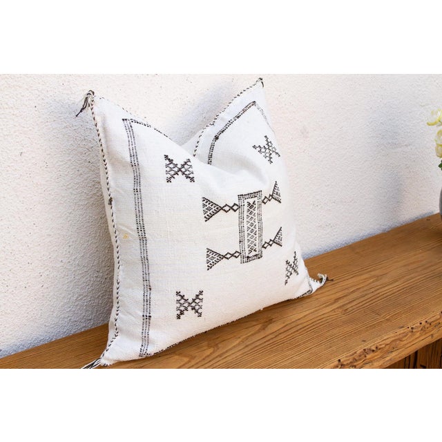 Moroccan White & Charcoal Cactus Silk Moroccan Pillow For Sale - Image 3 of 10