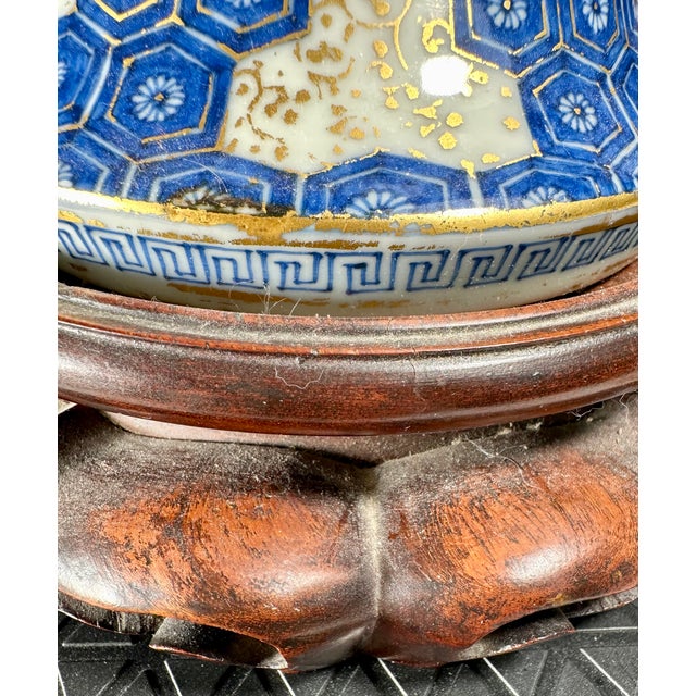 Wood Antique Japanese Arita Hand Painted Porcelain Vase Baluster Lamp. For Sale - Image 7 of 17