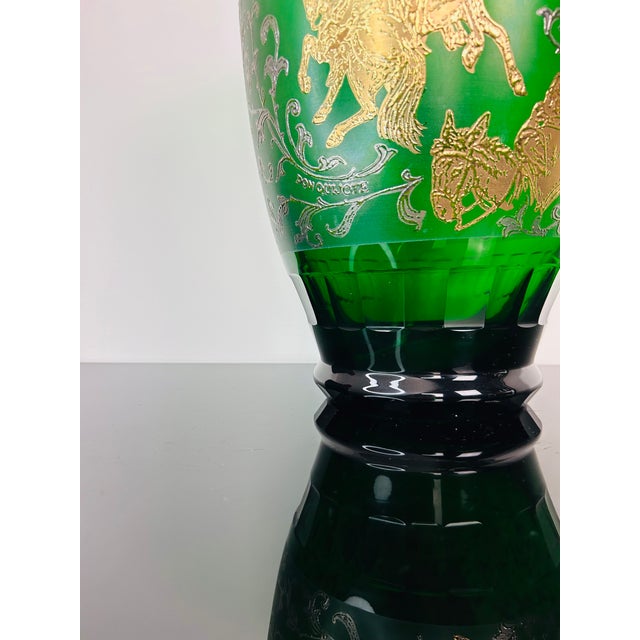 Large Green Art Glass Don Quijote Vase with Gold Painted Decor, Former Czechoslovakia, 1930 For Sale - Image 6 of 7