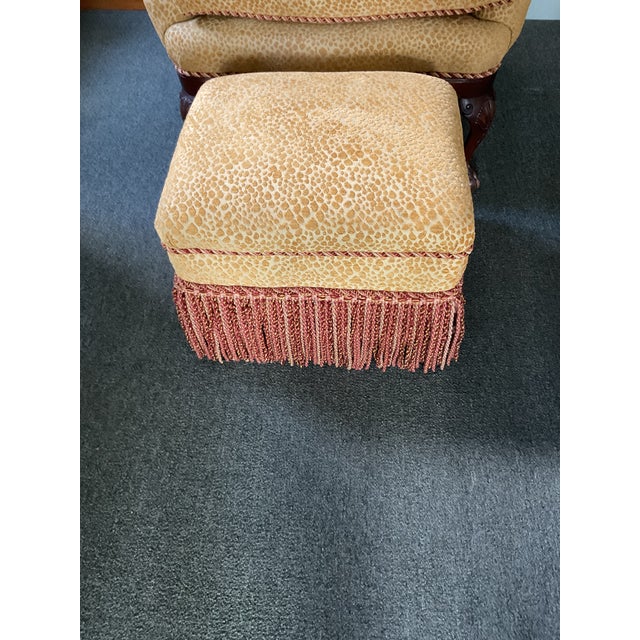 Abstract Wing Chair With Ottoman and 2 Pillows Included For Sale - Image 3 of 13