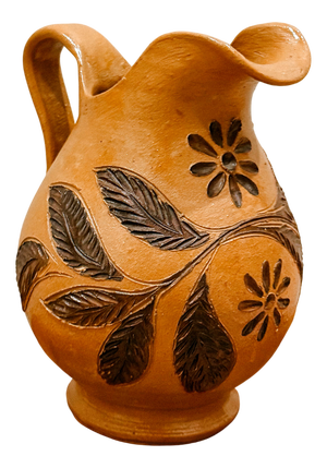 Glazed Ceramic Jug with Floral Decoration, Portugal, 1970s