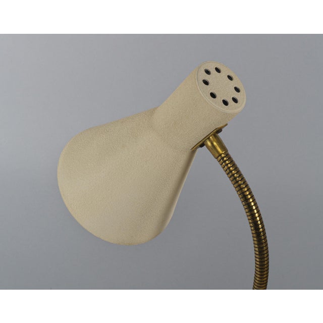 Mid-Century Modern Vintage German Brass Gooseneck Desk Lamp with Cream Wrinkle Paint, 1950s For Sale - Image 3 of 5