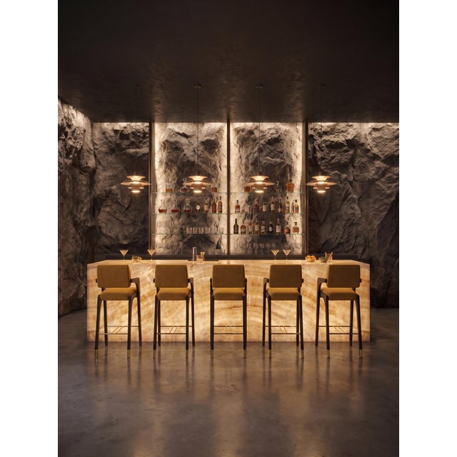 Arches Bar Stool in Mustard Velvet and Black Lacquered from Insidherland For Sale - Image 9 of 15