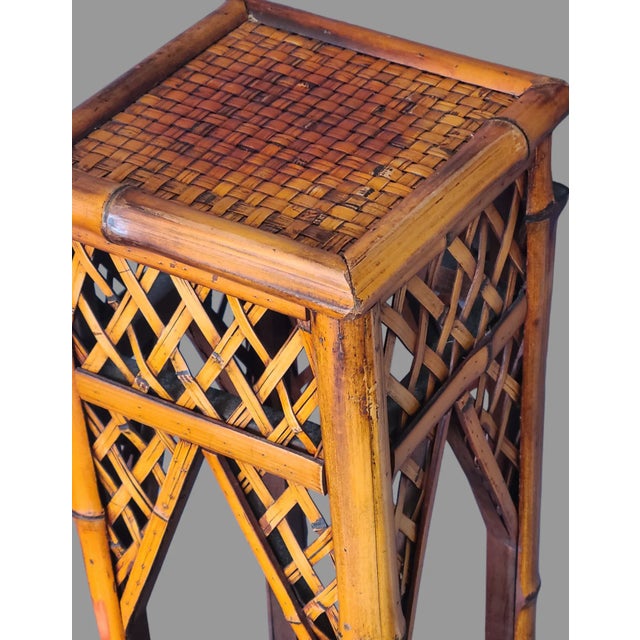 Wood Vintage Mid 20th Century Bamboo Pedestal Plant Stand For Sale - Image 7 of 9