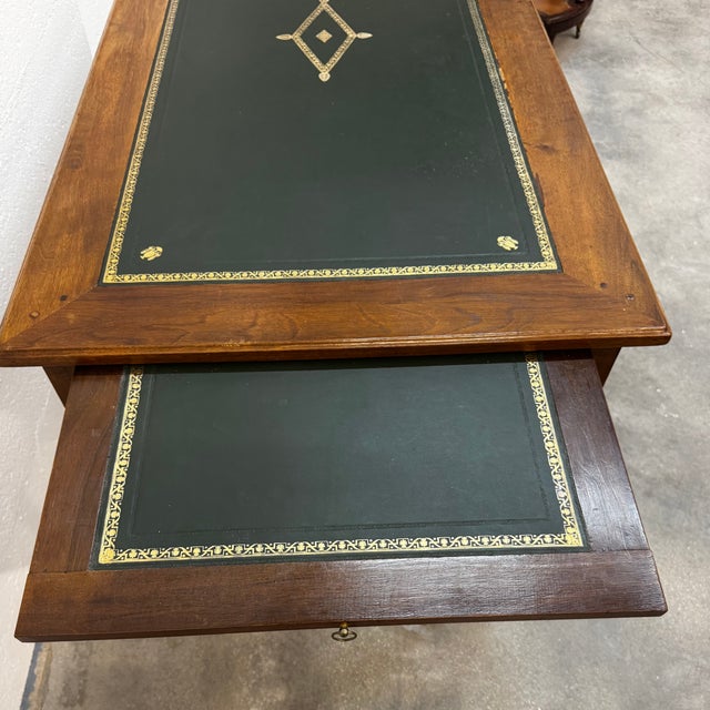 1950s Louis XVI Style Flat Desk in Wood with Green Leather Top, France, 1950s For Sale - Image 5 of 10
