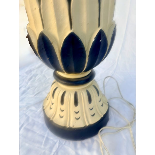 Blue Mid 20th Century Mid Century Modern Blue and White Lotus Leaf Plaster Lamp For Sale - Image 8 of 8