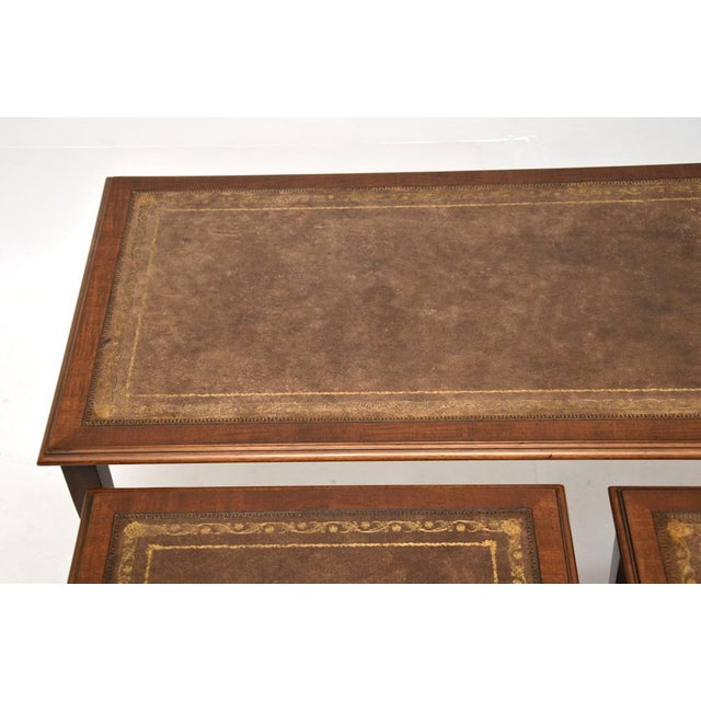 Antique Edwardian Nesting Tables with Leather Top, 1900, Set of 3 For Sale - Image 9 of 11