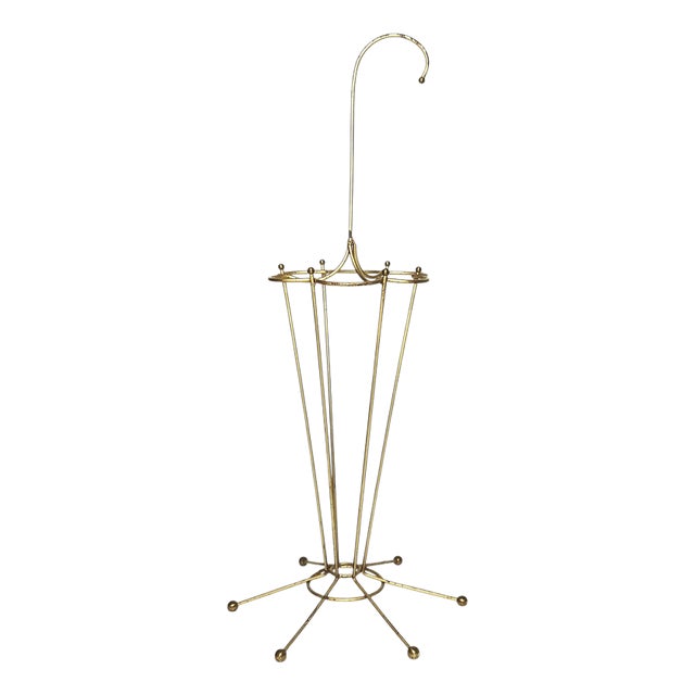 Mid-Century Modern Umbrella Stand in Metal with Gold Color Finish, 1950s For Sale