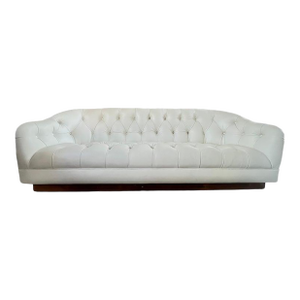 Late 20th Century Ward Bennett Tufted Leather Sofa on Walnut Plinth Base
