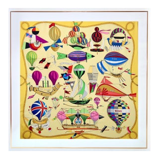Framed Hermès Silk Scarf "Les Folies Du Ciel" by Loïc Dubigeon - Orange Gold Frame For Sale