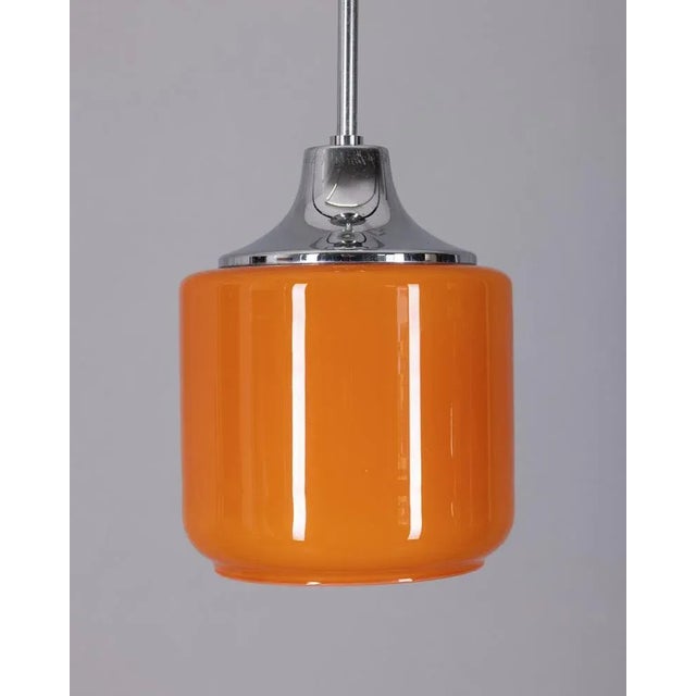 Vintage Italian Metal and Orange Glass Pendant, 1970s For Sale - Image 4 of 9