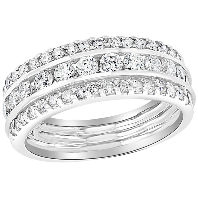 Transparent 1.5 Carat Diamond Half Eternity Band 14 Karat White Gold 3-Row Band For Sale - Image 8 of 18