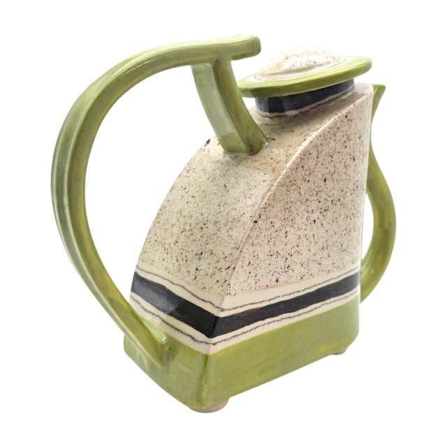 Late 20th Century Signed D. Kite Postmodern Studio Ceramic Teapot Green Speckle 7.5" For Sale - Image 5 of 13