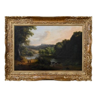A. Savary, Discussion by the River, Mid-19th Century, Oil on Canvas For Sale
