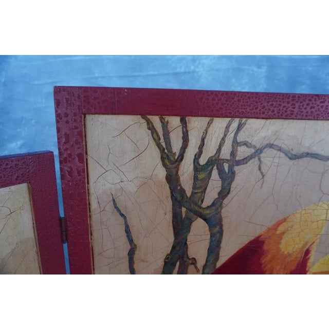 Mid 20th Century Lurabee Parrot Painting on Tri-Fold Screen For Sale In Los Angeles - Image 6 of 10