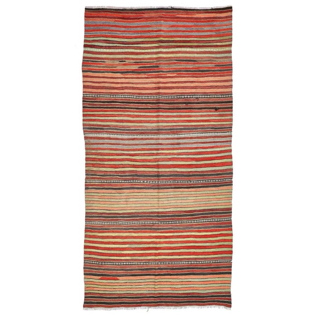 Textile Mid 20th Century Striped Vintage Turkish Kilim Rug For Sale - Image 7 of 7