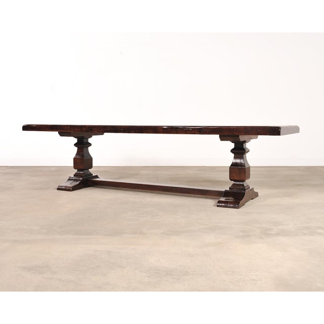 Early 20th Century Country Italian Provincial Oak Farmhouse Trestle Dining Table 10 Ft For Sale - Image 5 of 17