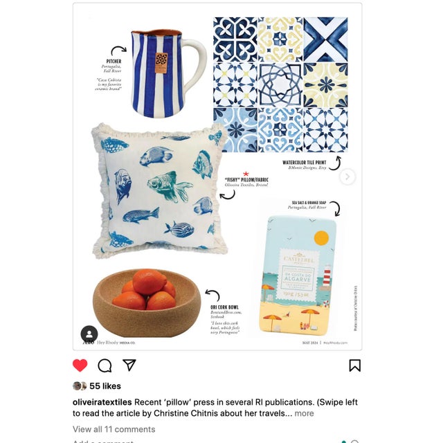 Artisan “Fish” Turq/Blue Colorway - Sustainably Handprinted on Linen - 14” X 24” Lumbar Pillow For Sale - Image 12 of 12