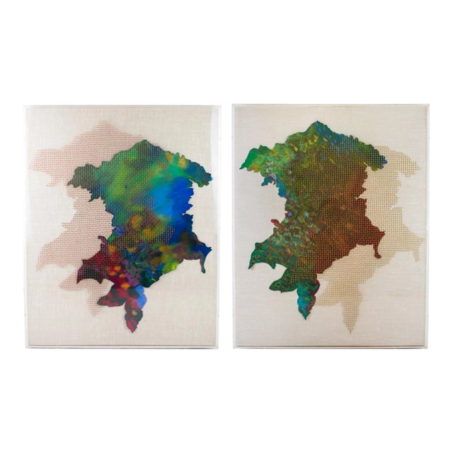 1987 Perry Ingli Abstract Mixed-Media Paintings "Early Spring" & "Summer to Autumn" – a Pair For Sale