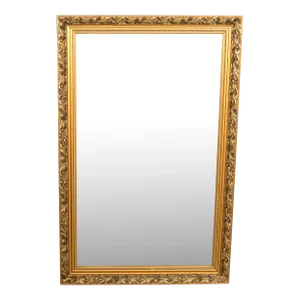 1980s British Neoclassical Giltwood Beveled Wall Mirror Small Dahlia Hand Carved Frame