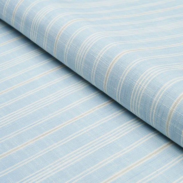 Schumacher SAMPLE - Schumacher X Mark D. Sikes Lucy Stripe Fabric In Light Blue For Sale - Image 4 of 5