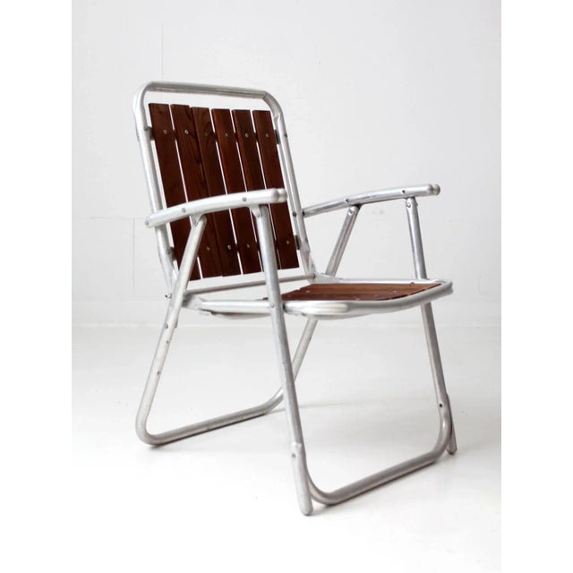 Wood Mid Century Folding Outdoor Chair and Table Set For Sale - Image 7 of 13