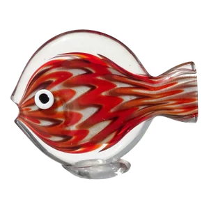 Vintage Murano Red Orange White Gold Flecks Italian Art Glass Flat Fish Figure Sculpture Paperweight