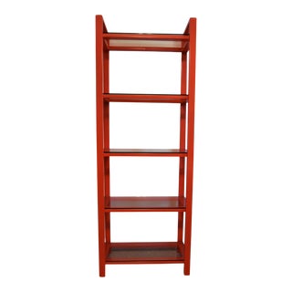 Pair of Crate and Barrel Red Metal Bookshelves With Glass Shelves For Sale