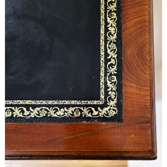 19th C English Victorian Carved & Gilt Tooled Leather Top Library Table Desk For Sale - Image 12 of 17